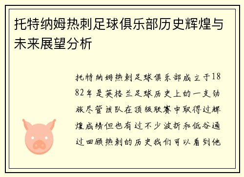 托特纳姆热刺足球俱乐部历史辉煌与未来展望分析