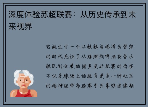 深度体验苏超联赛：从历史传承到未来视界