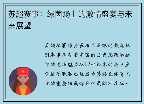 苏超赛事：绿茵场上的激情盛宴与未来展望